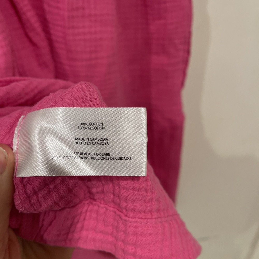 GAP‎ Dress Women's Sz M Pink Crinkle Gauze Tiered Mini Cotton casual cozy - Picture 6 of 7